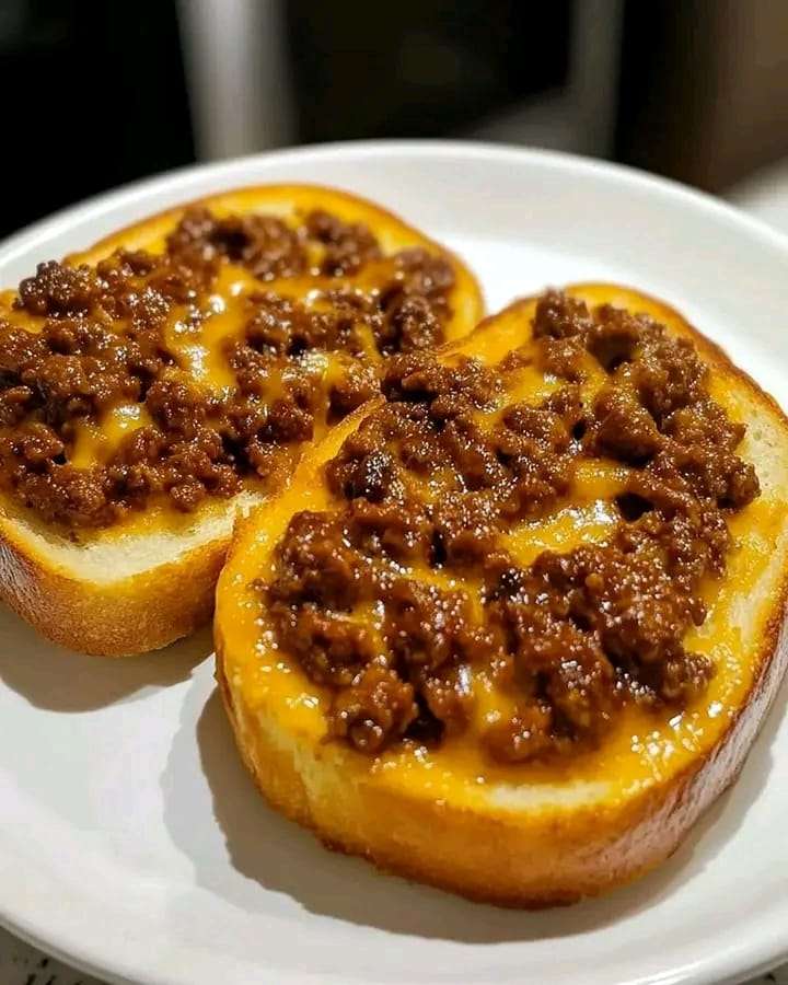 Hearty Texas Toast Sloppy Joes with melted cheese and a juicy beef filling.