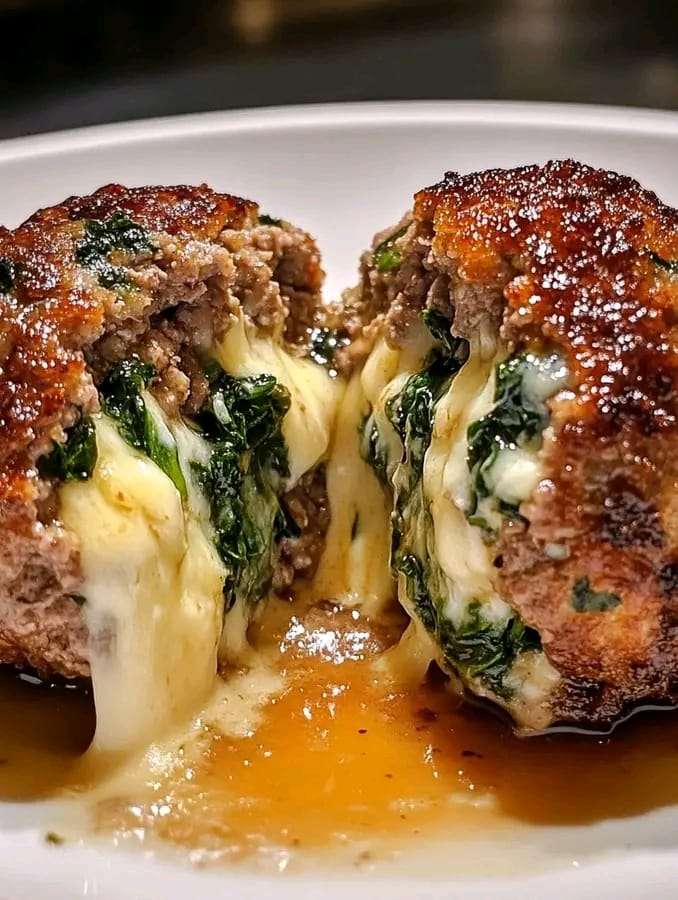 Golden meatballs stuffed with melty mozzarella, garnished with fresh parsley and served with marinara sauce.