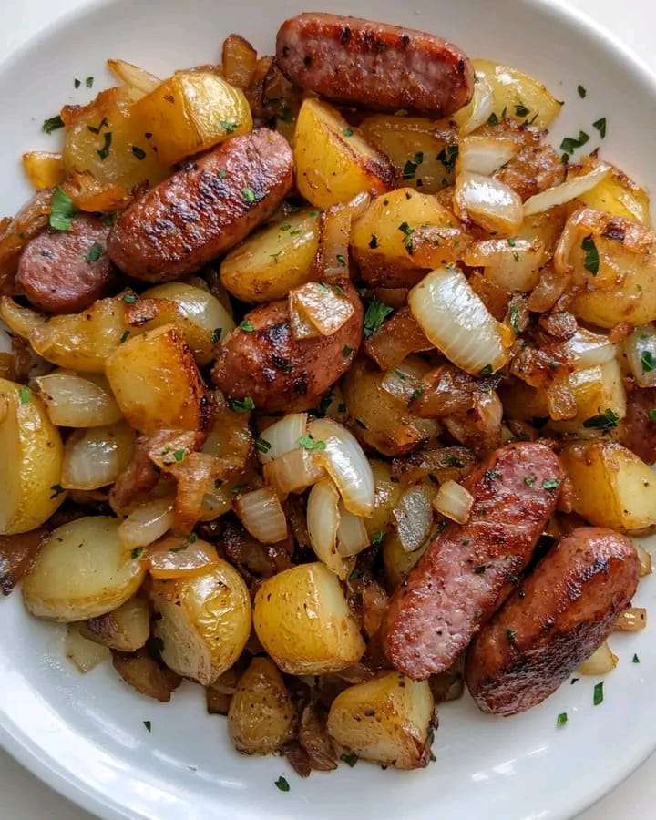 fried-potatoes-onions-smoked-polish-sausage