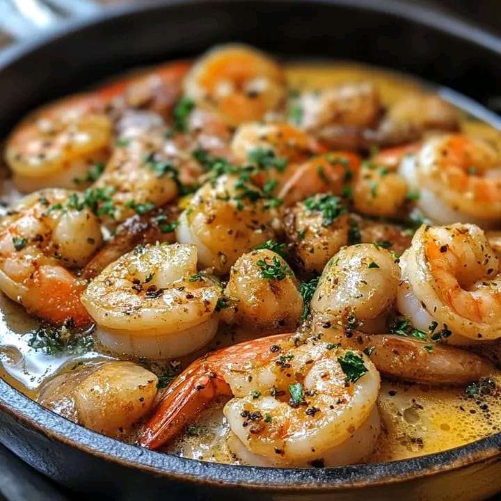 Scallop and Shrimp Cassolettes with a crispy breadcrumb and parmesan topping, garnished with fresh parsley.