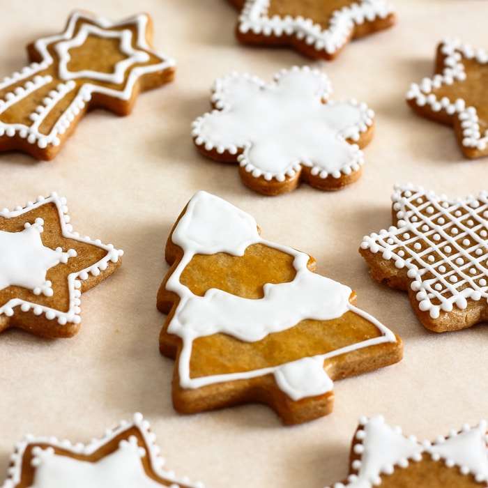 Classic Gingerbread Cookies Decorated with Icing