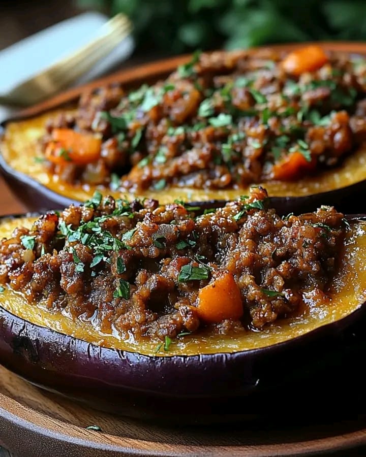 Baked Eggplant with Savory Meat Filling