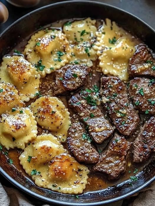 Garlic Butter Steak and Cheese Ravioli