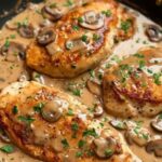 Make dinner easy and delicious with this creamy garlic skillet chicken with spinach! Tender chicken, rich Parmesan cream sauce, and fresh spinach come together in one pan for the ultimate comfort meal