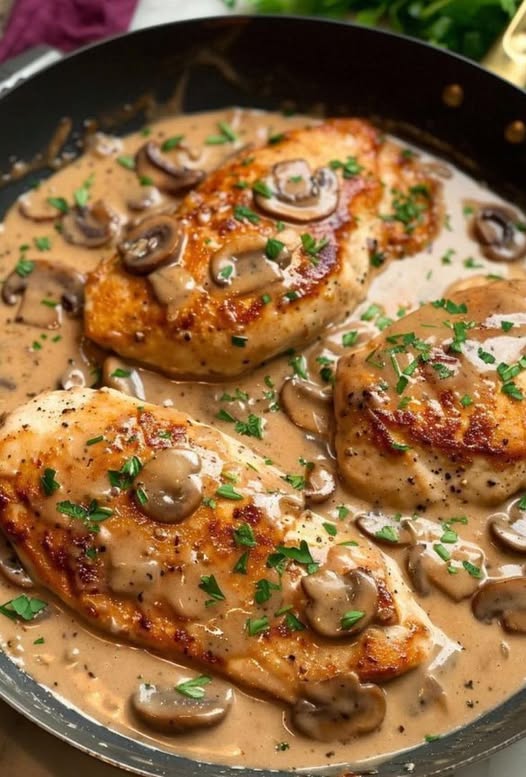 Make dinner easy and delicious with this creamy garlic skillet chicken with spinach! Tender chicken, rich Parmesan cream sauce, and fresh spinach come together in one pan for the ultimate comfort meal