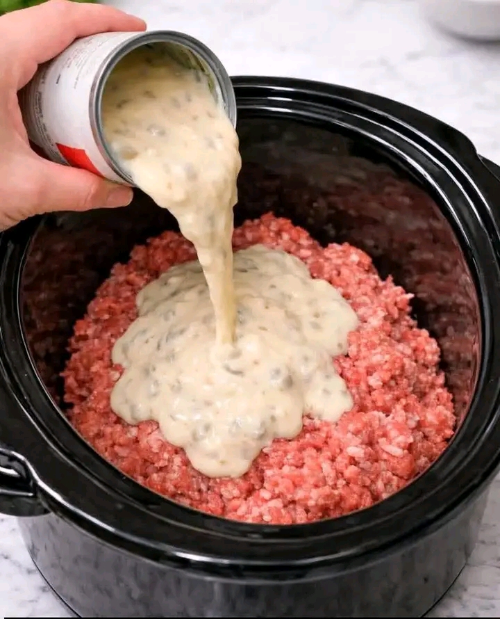 Cream of Mushroom Ground Beef Slow Cooker Casserole: